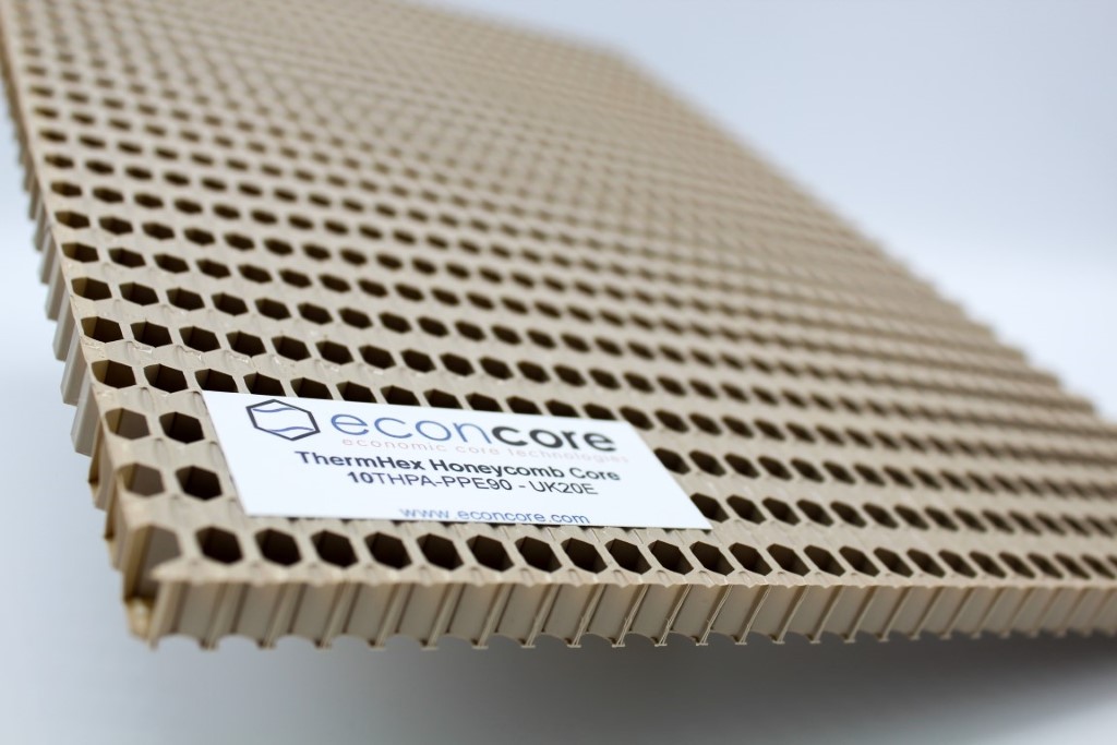 Made with SABIC’s NORYL GTX resin, EconCore’s honeycomb composites provide superior heat performance, stiffness and insulation for a range of applications (Photo by courtesy of EconCore) 