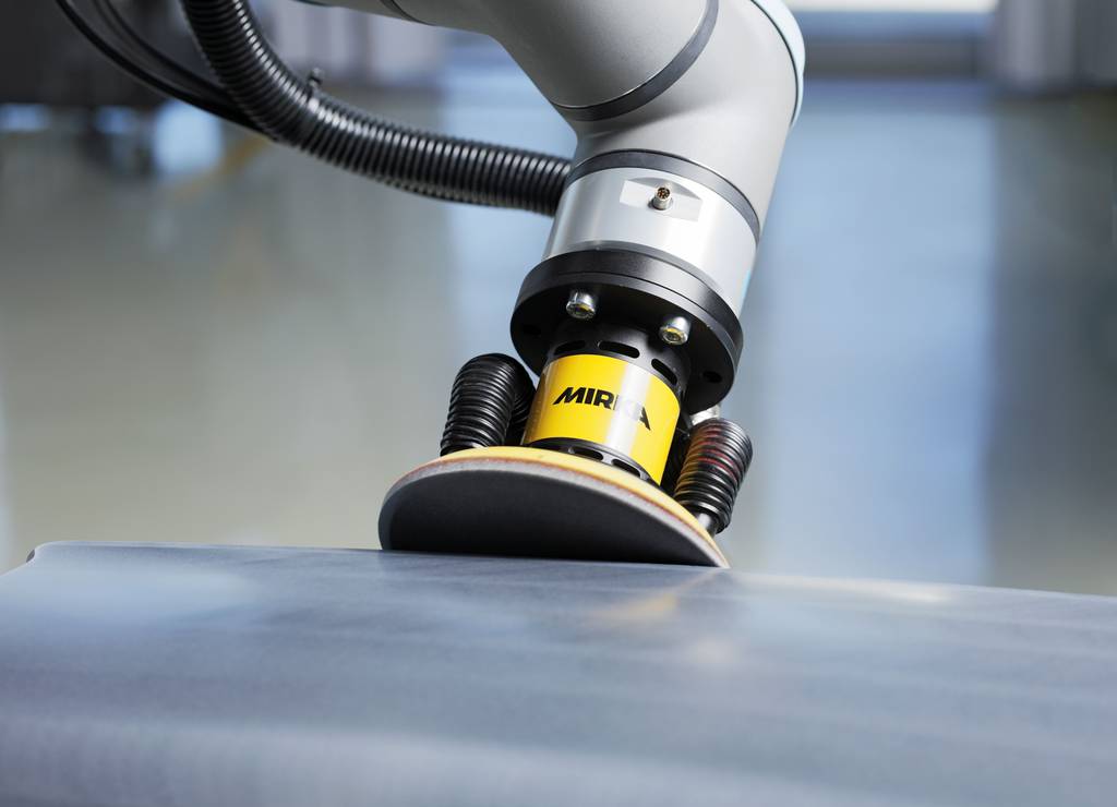 Mirka’s AIROS range of electric sanding and polishing heads allow customers to look at a single robot for multiple sanding applications 