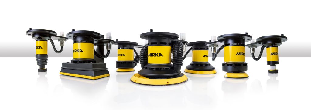 An array of Mirka’s surface preparation and abrasives products